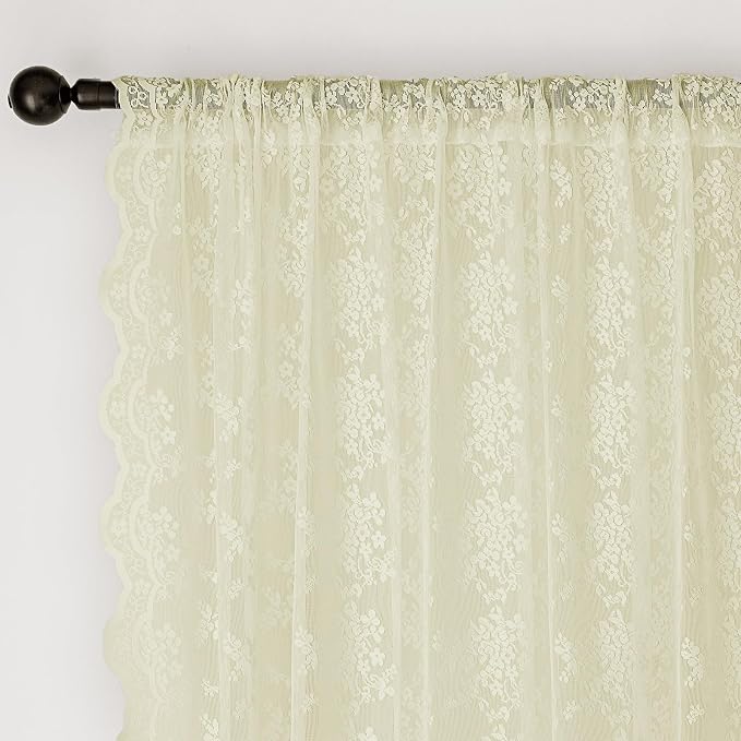 Anmao Vintage Lace Curtains 45 Inches Long 2 Panels Set, Romantic Elegant Light - Image 5