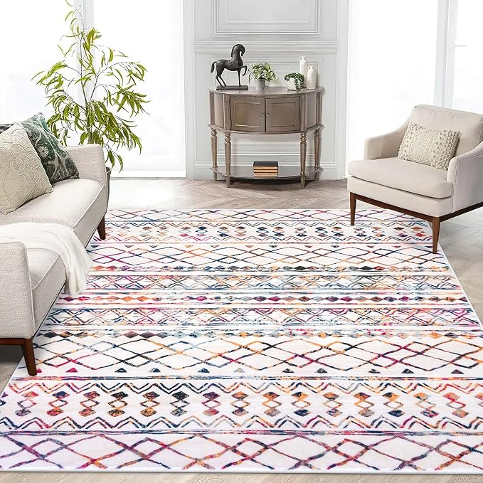 KUTA 5x7 Living Room Rug, Moroccan Large Multi-Color Area Rugs Washable Boho by KUTA