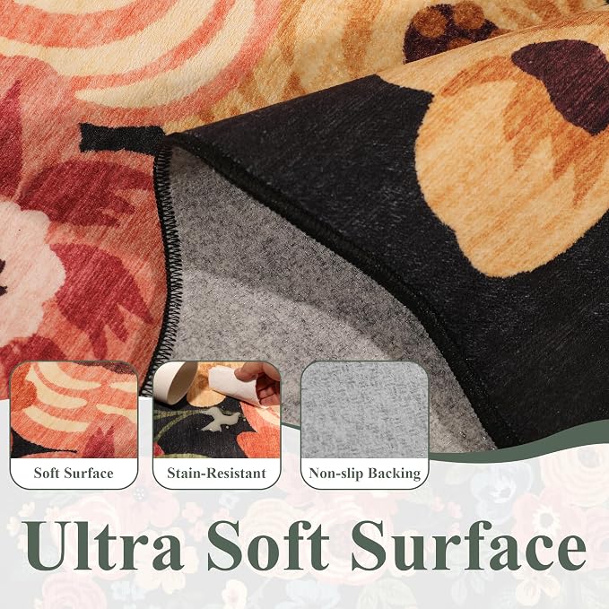 DUKINO 2x5 Washable Runner Rugs, Non Slip Floral Print Entryway Rug - Image 7