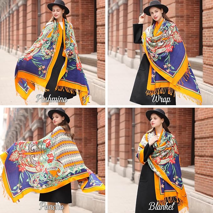 DANA XU 100% Merino Wool Extra Large Pashmina Blanket Travel Scarf Cashmere Wrap - Image 5