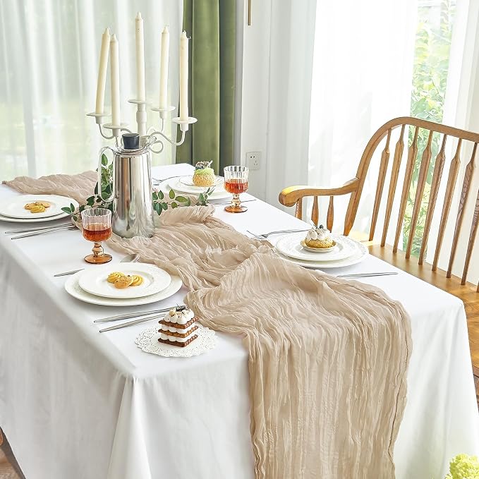 IVAPUPU 1 Pcs Cheesecloth Table Runner - 10ft Nude Boho Gauze Cheese Cloth by IVAPUPU