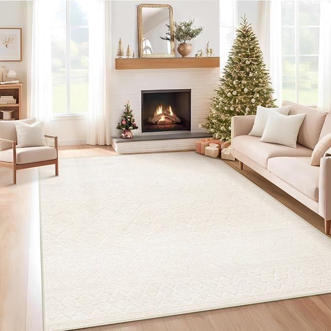 5x7 Area Rug Living Room: Washable Boho Geometric Moroccan Rug Neutral Modern by pmtsns