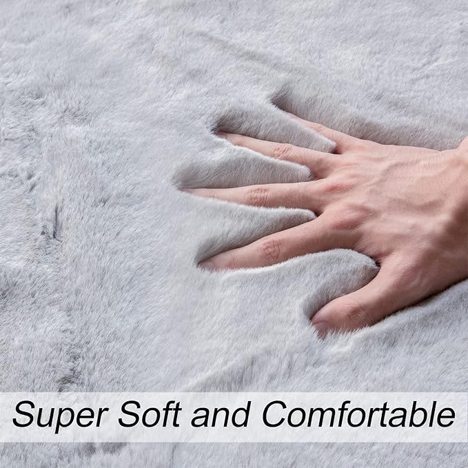 Light Gray Faux Fuzzy Fur Washable Rugs - Image 4