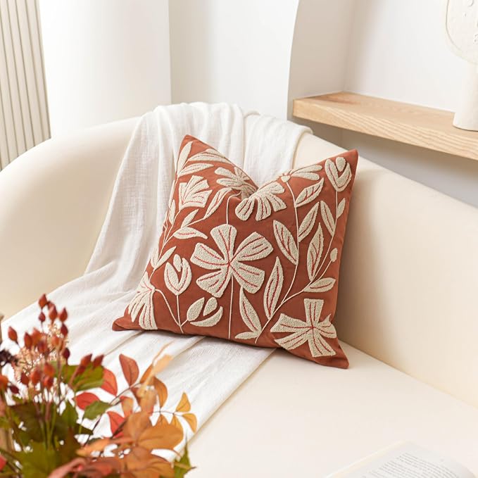 BlissBlush Fall Throw Pillow Cover 20x20, Rust Brick Red Soft Velvet Floral - Image 3