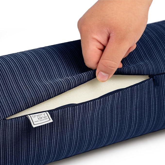 Sherry Kline Island Breeze Indoor/Outdoor Corded Neck Bolster Indigo 6"x 18"Set - Image 3