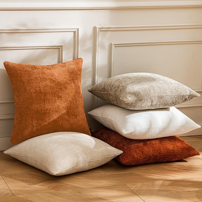 a moment Fall Orange Chenille Throw Pillow Covers 22x22 Inch Pack of 2 Modern - Image 6