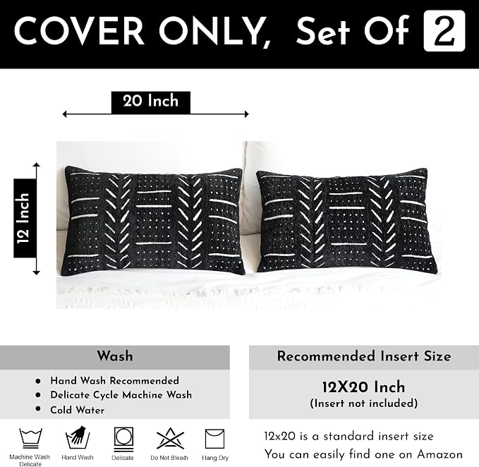 BlissBlush Black Decorative Lumbar Throw Pillow Covers 12X20, Boho Farmhouse - Image 3