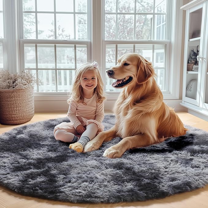 ONASAR Tie-Dyed Dark Grey Round Area Rug 4ft, Ultra Soft Bedroom Circle Rugs - Image 7