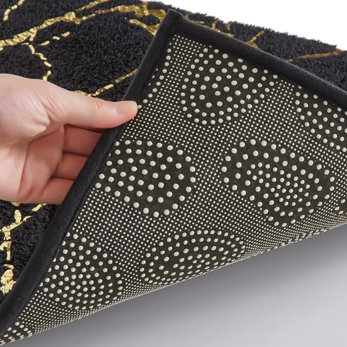 QJHOMO Marble Bathroom Rug Black and Gold Decor Bathroom Rugs Non Slip Bath Mat - Image 5