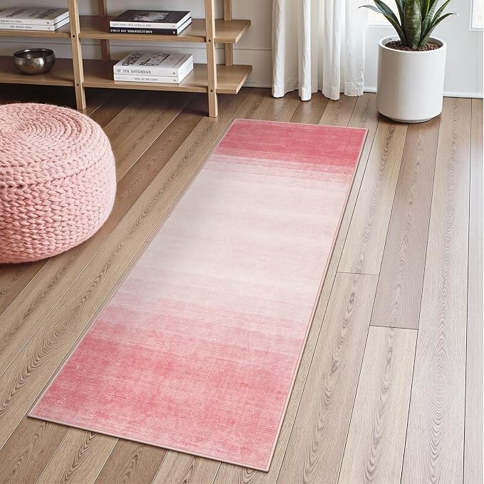 Wonnitar Washable Pink Rug Runners 2x6, Modern Ombre Bathroom Runner Rug by Wonnitar