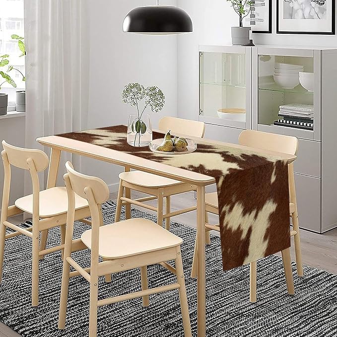 Cow Print Table Runner Retro Brown White Cow Fur Animal Fur Skin Farmhouse - Image 7