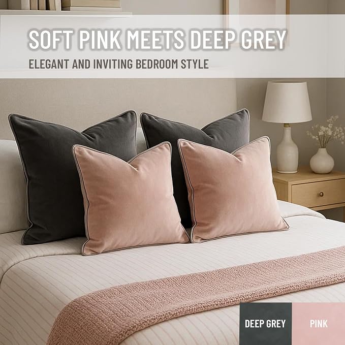 2 Pack Velvet Decorative Throw Pillow Covers, Contrast Piping, Indoor Use - Image 6
