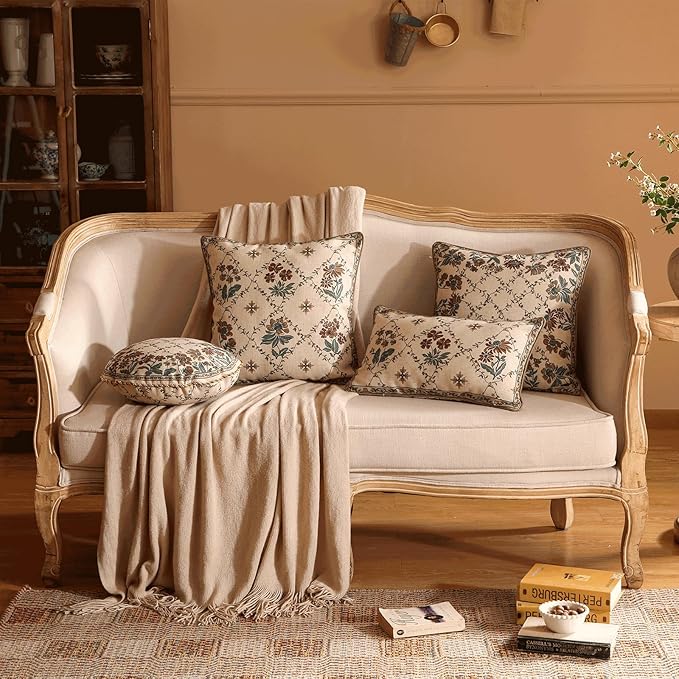 patdrea Designer Throw Pillow Covers, Square Euro Retro Style Light Brown Linen - Image 3