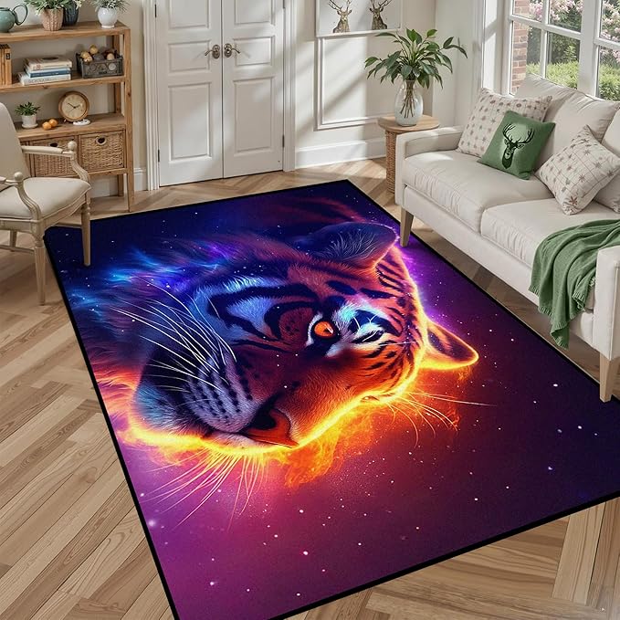 5' X 7' Galaxy Tiger Rug 3D Fierce Tigers Area Rugs by CERYUEE