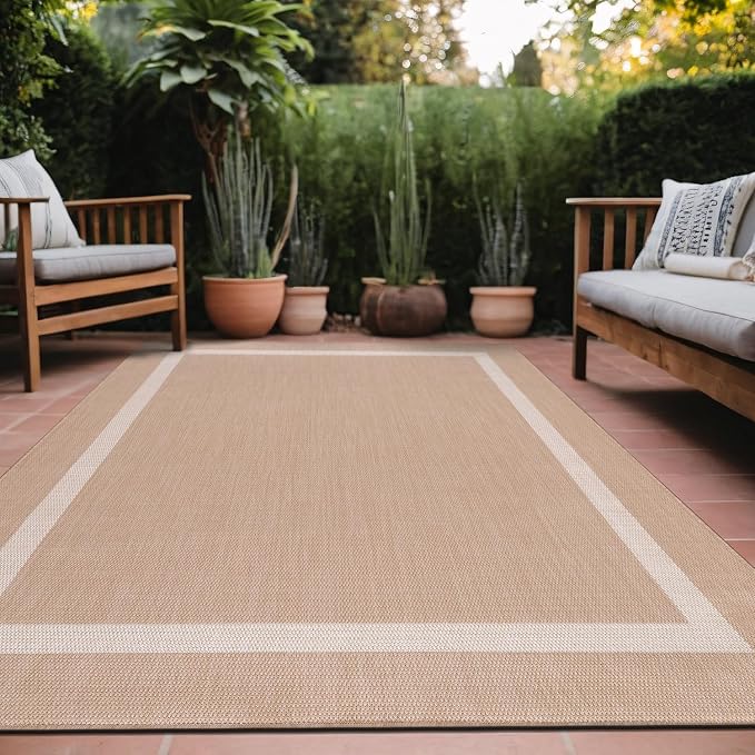 Bordered Outdoor Rug 9x12 Washable Outside Carpet by Unknown