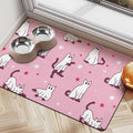 Halloween Dog Food Mats for Floors Pink, Absorbent Dog Bowl Mat for Food and by Cuslnox