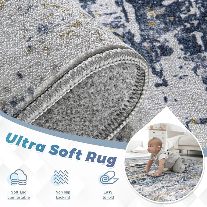 Area Rugs 8x10 for Living Room: Washable Rug Modern Abstract Neutral Soft - Image 4