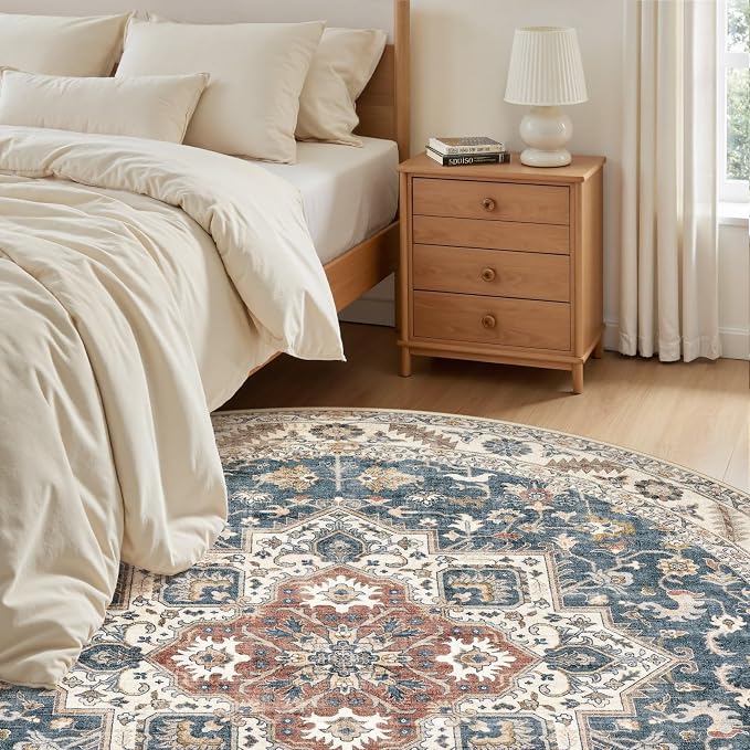 6ft Round Vintage Living Room Area Rug - Image 4