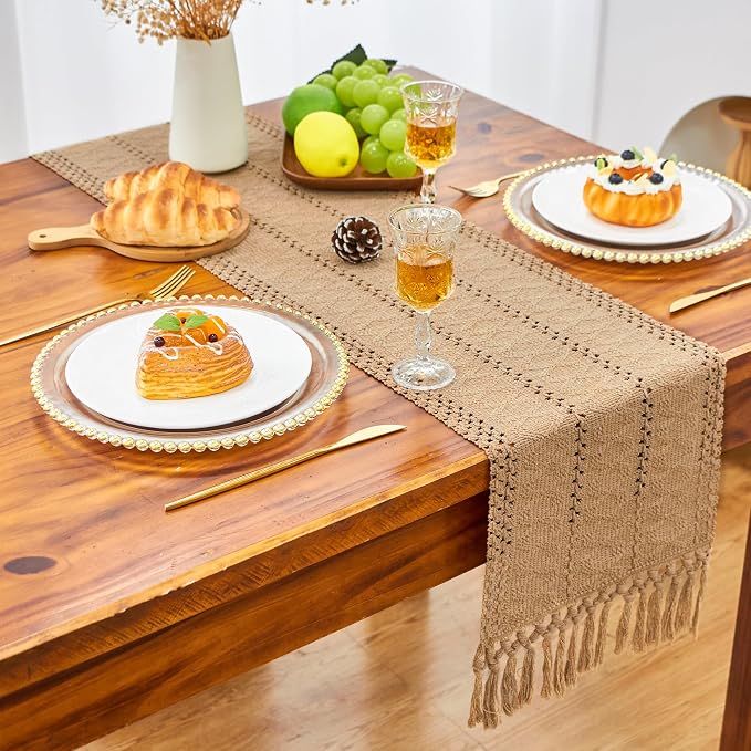 FEXIA Brown Table Runner Boho Burlap Coffee Table Runner - Image 5