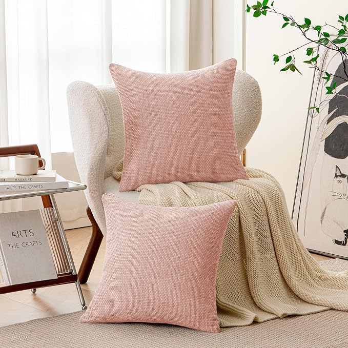 a moment Pink Chenille Throw Pillow Covers 22x22 Inch Pack of 2 Modern - Image 2