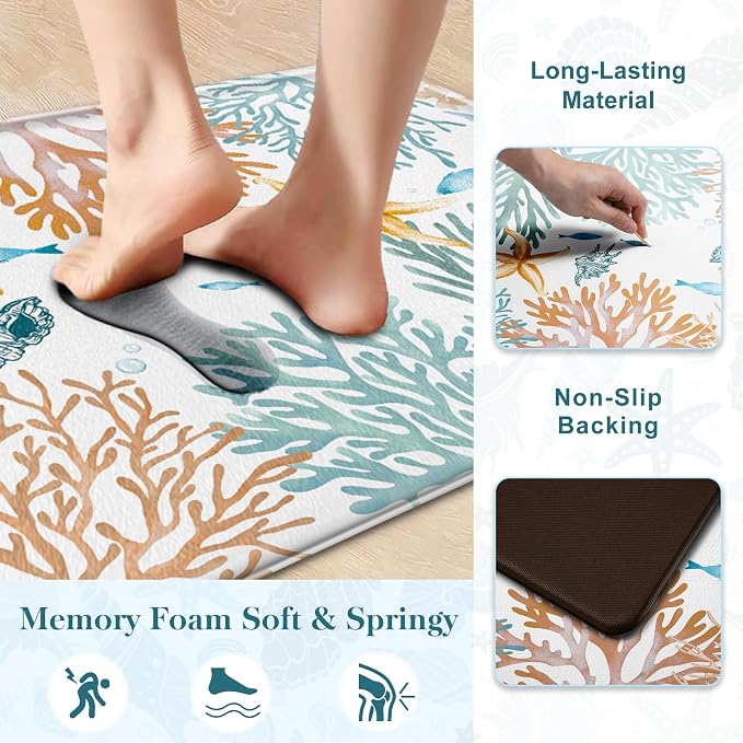 Kitchen Mats for Floor Cushioned Anti Fatigue Sets of 2 Coastal Kitchen Rugs - Image 5