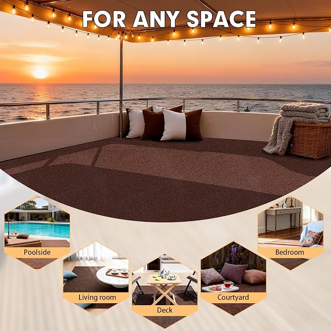 Marine Carpet, 6 FT x 10 FT Brown Indoor Outdoor Surface 0.2" Thick Boat Carpet - Image 8