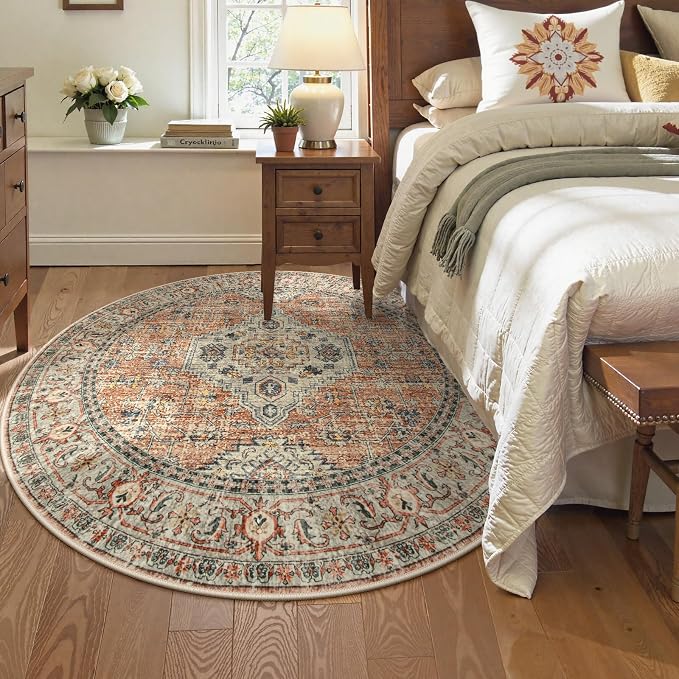 Lahome Oriental Washable Round Area Rug, Non-Slip Round Rugs 6ft Ultra-Thin - Image 4