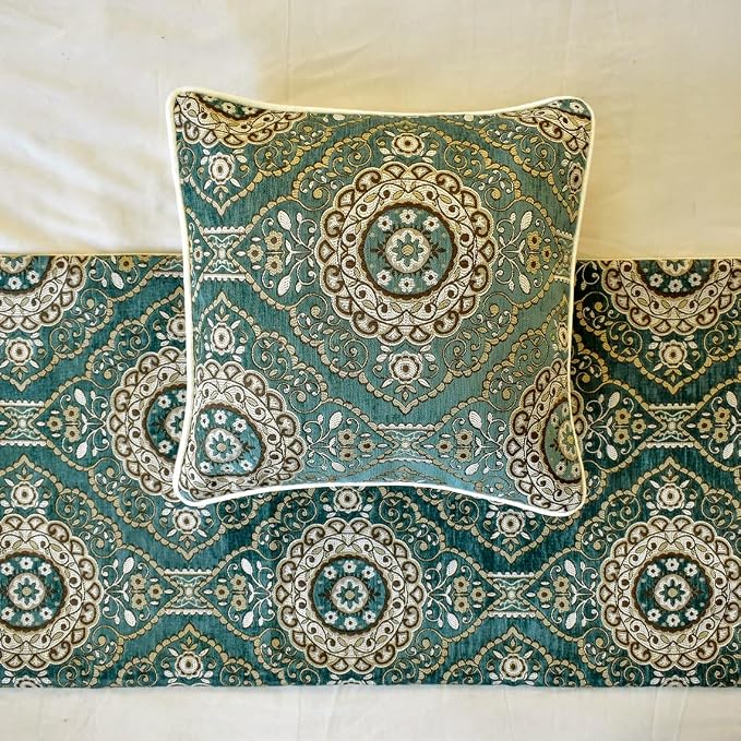 The HomeCentric King/Queen/Twin Teal Decorative King 90"x18" Bed Runner - Image 2