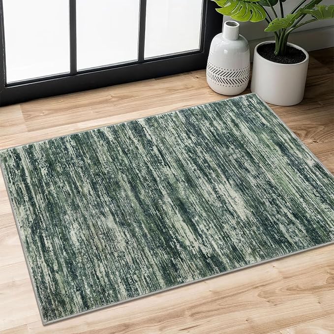 2x3 Modern Abstract Rug for Entryway, Dark Green Super Soft Small Area Rug by SiiloomRug