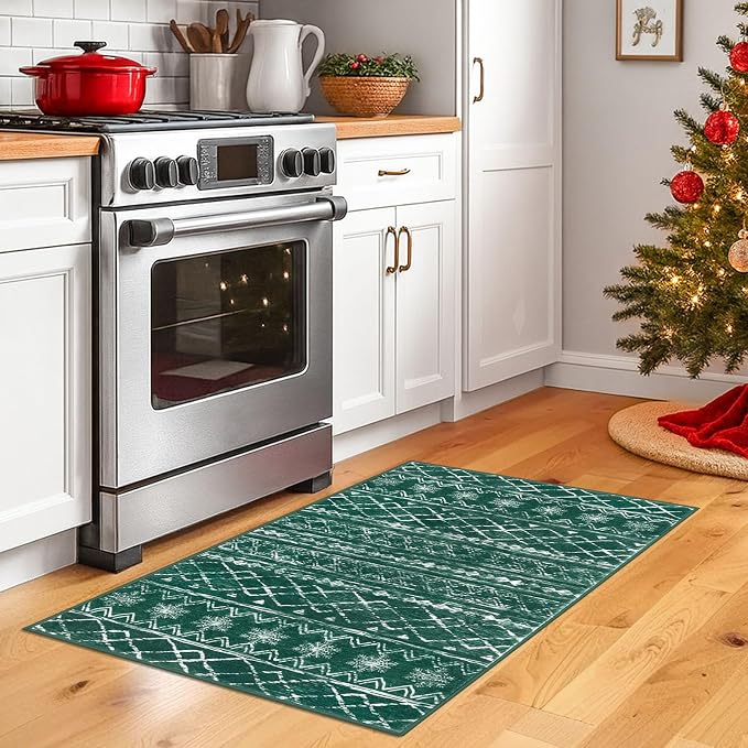 KUTA Christmas Rugs for Entryway, Ultra Soft Vintage Geometric Low-Pile Indoor - Image 2