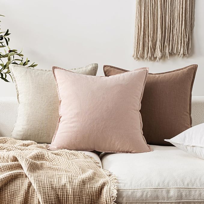 EMEMA Throw Pillow Covers Decorative Linen Pillow Covers 18x18 Inch Pink Boho - Image 4