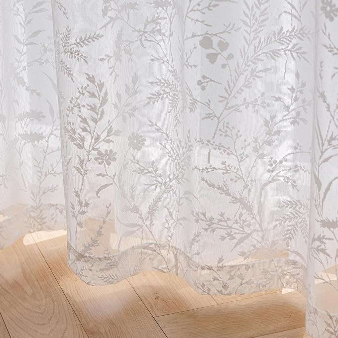 Anmao Vintage Lace Curtains 63 Inches Long 2 Panels Set, Romantic Elegant Light - Image 6