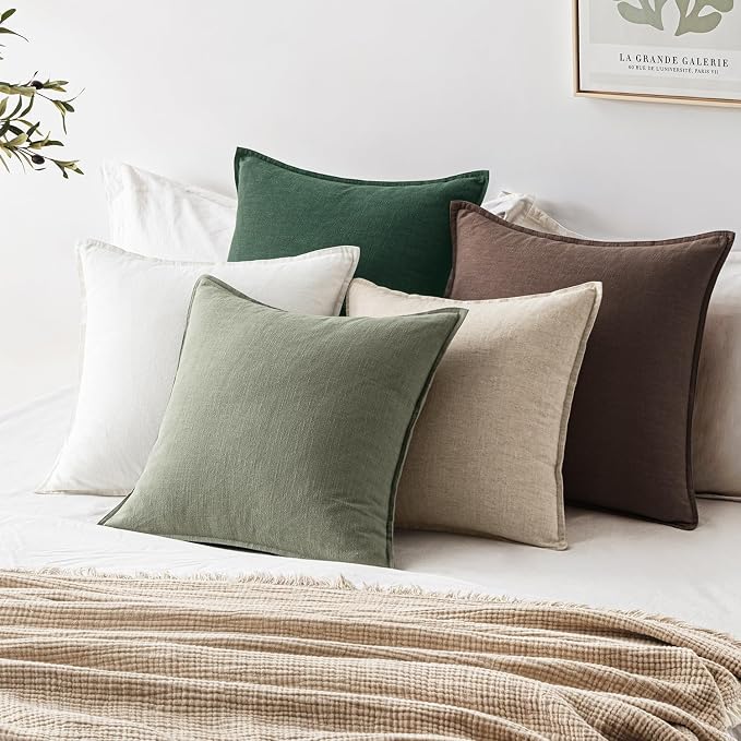 EMEMA Throw Pillow Covers Decorative Linen Pillow Covers 20x20 Inch Light Olive - Image 7