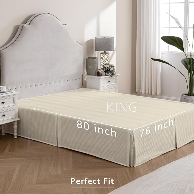 MIYE Pleated Waffle Weave Bed Skirt, Tailored Dust Ruffle 16 Inch Drop Easy Fit - Image 6