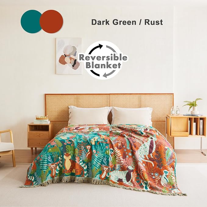 MSGKV Throw Blanket for Couch Cotton Animals Blanket 50"x60" Sofa Chair - Image 3