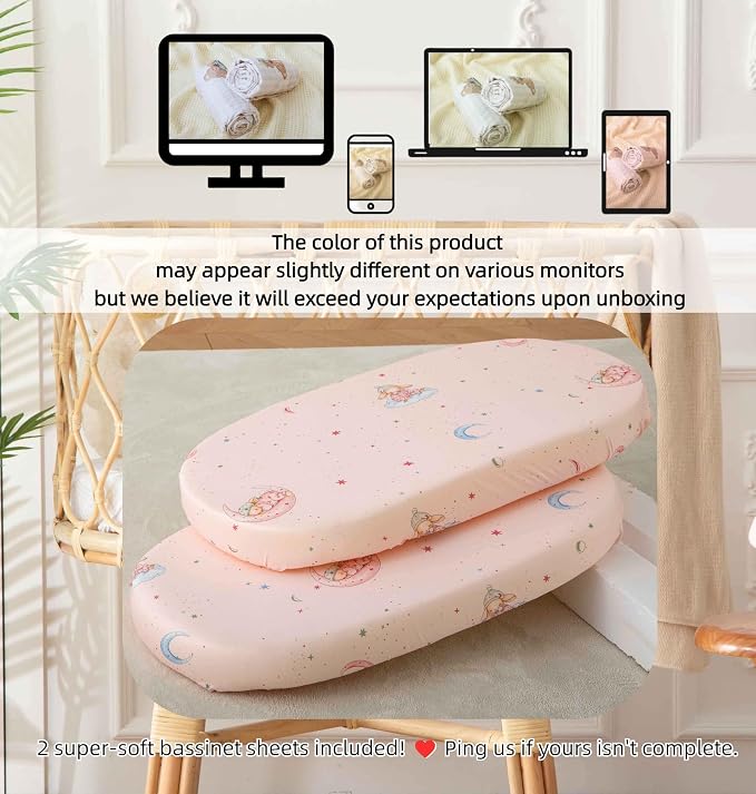 SDY Jersey Bassinet Sheets for Baby Girls, 32 "x 16 "x 4", 2 Pack, Super Soft - Image 7
