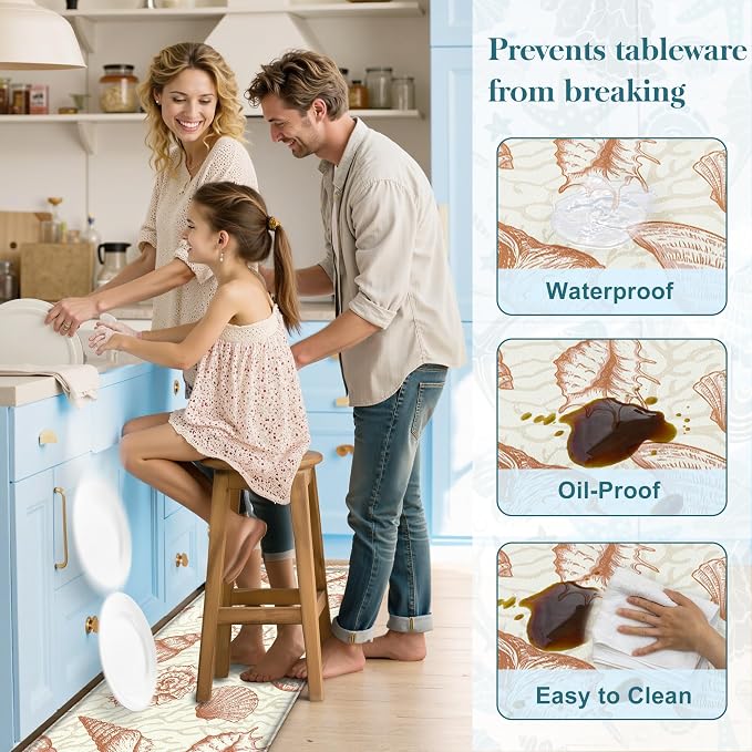 Kitchen Mats for Floor Cushioned Anti Fatigue Sets of 2 Beach Theme Kitchen - Image 4