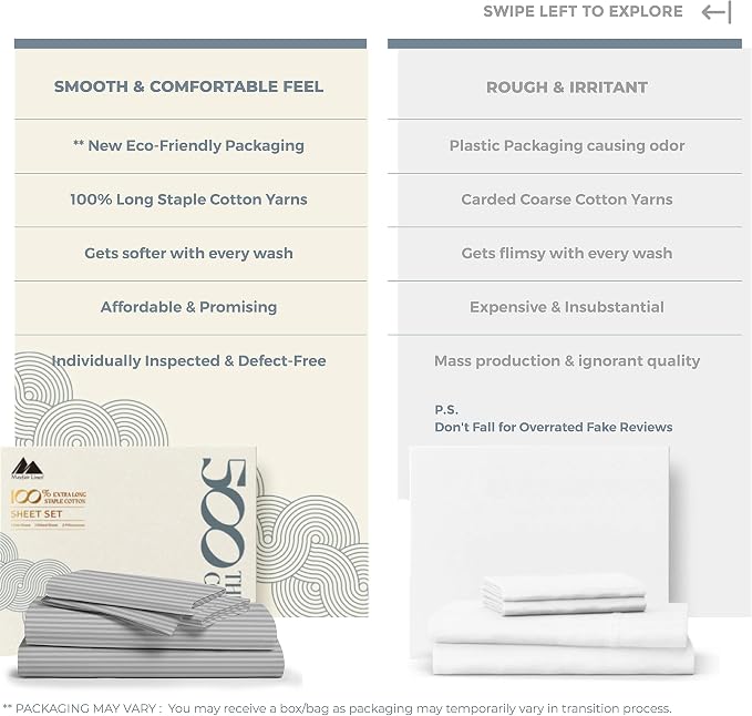 Mayfair Linen 100% Cotton Striped Sheets Split King Size Bed Set - Image 2