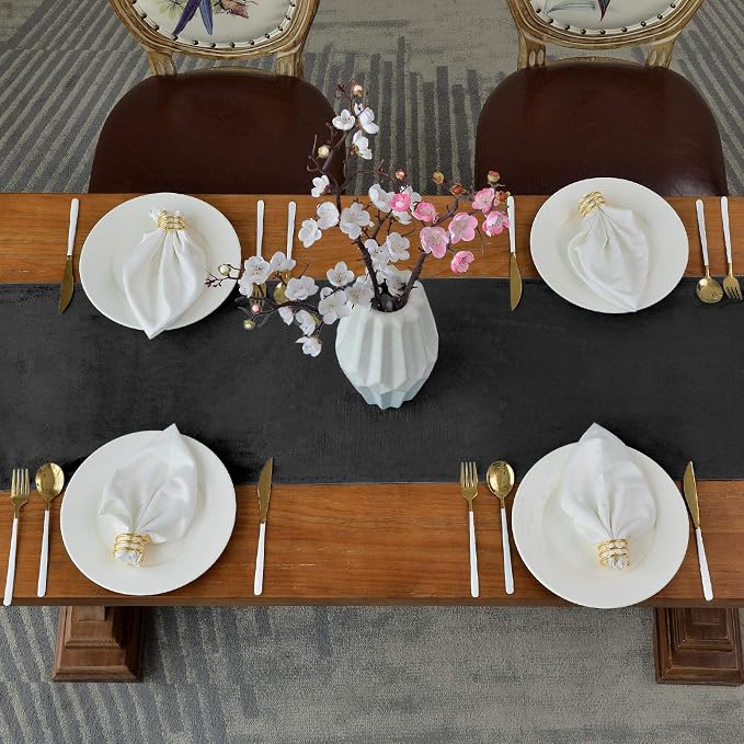 BALCONY & FALCON Velvet Table Runner 14"x95" Black Luxury Machine Washable - Image 3