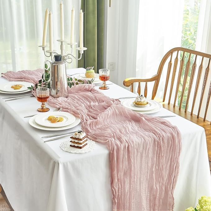 IVAPUPU 1 Pcs Cheesecloth Table Runner - 10ft Dusty Pink Boho Gauze Cheese - Image 8