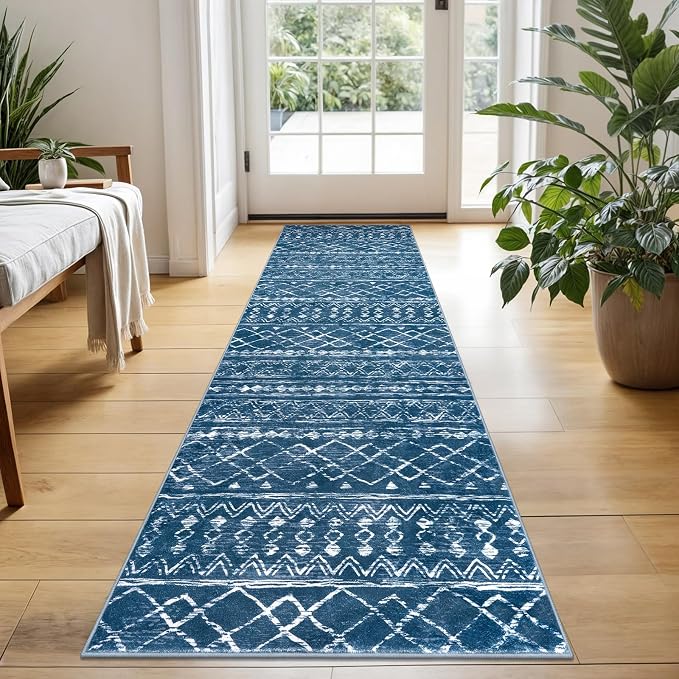 KUTA Boho Entryway Runner 2x5 ft Blue Moroccan Washable Kitchen Rug Non-Slip by KUTA