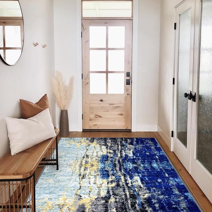 Runner Rug Washable 3x40 FT, Non Slip Rubber Backing Abstract Carpet, Soft Area by PENFHF