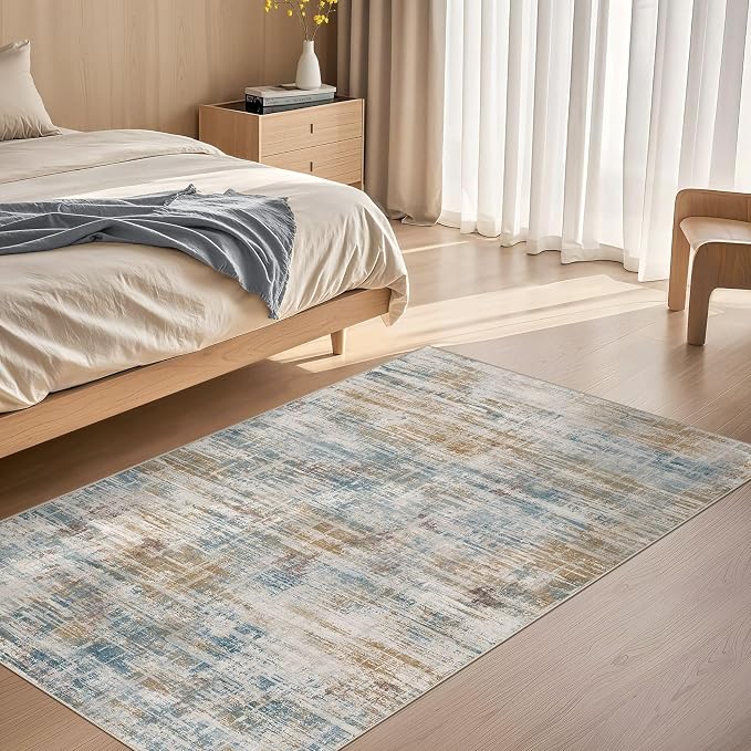 Area Rug for Living Room: 3x5 Washable Neutral Abstract Modern Soft Rugs Non by UERMEI