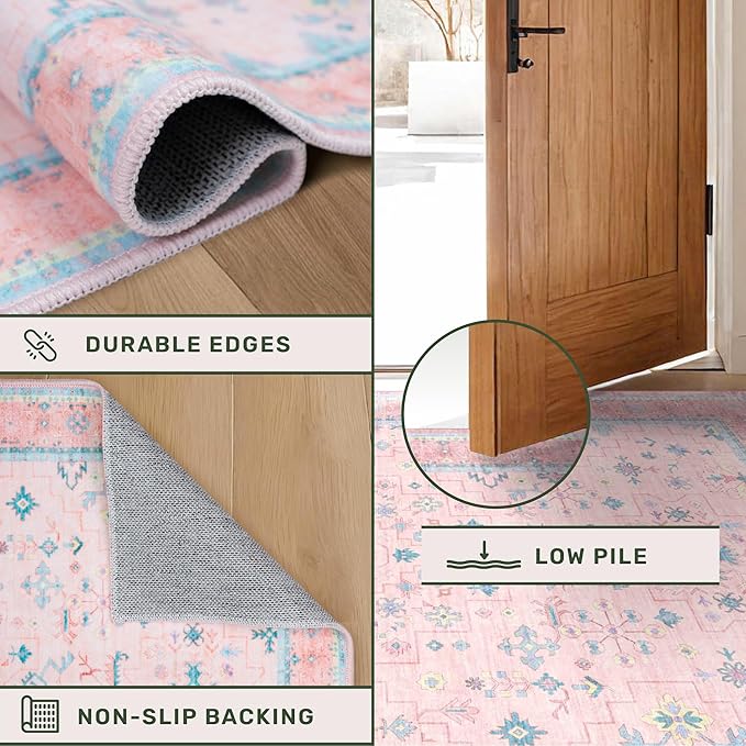 Pink Rugs for Bedroom Girls, 5x7 Washable Area Rug for Living Room Nursery Kids - Image 5