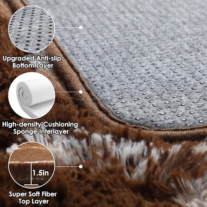 ONASAR 5x7 Area Rugs for Living Room Bedroom, Washable Fluffy Brown and White - Image 3