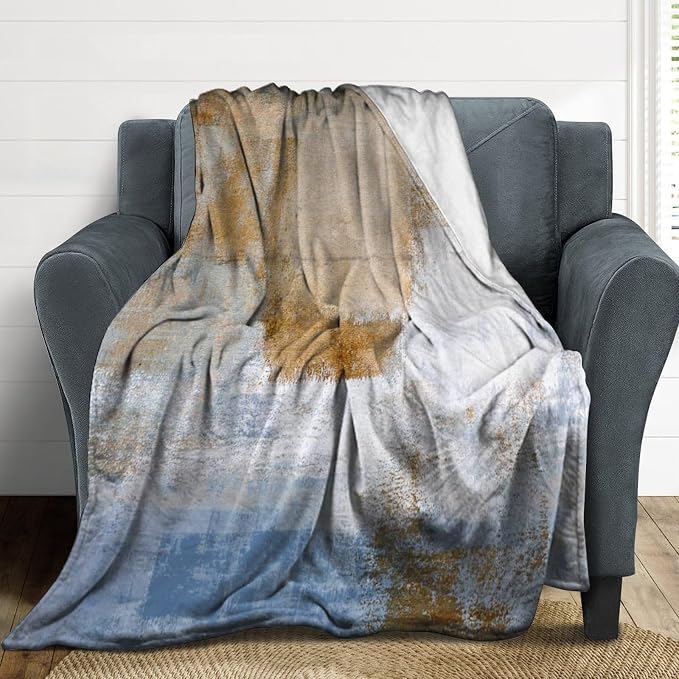 Abstract Gradient Blanket, Modern Fashion Art Blue Brown Painting Strokes - Image 3