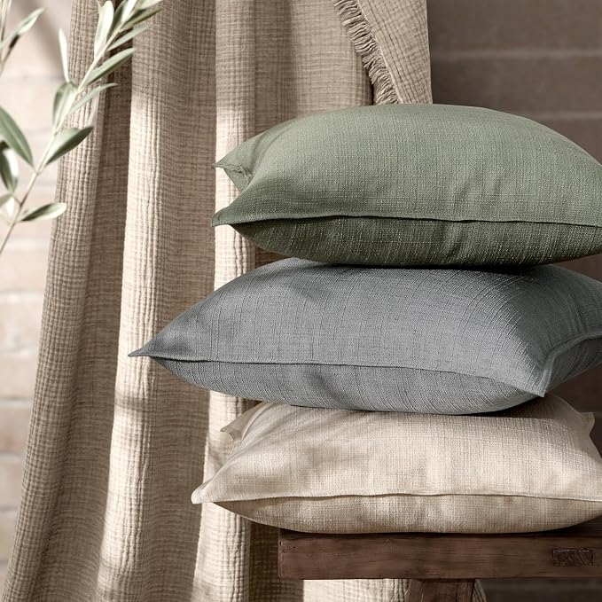 MIULEE Olive Green Decorative Pillow Covers 20x20, 2 Pack Boho Farmhouse - Image 4