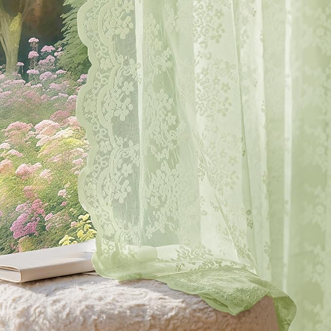 Anmao Vintage Lace Curtains 108 Inches Long 2 Panels, Romantic Semi Sheer by Anmao