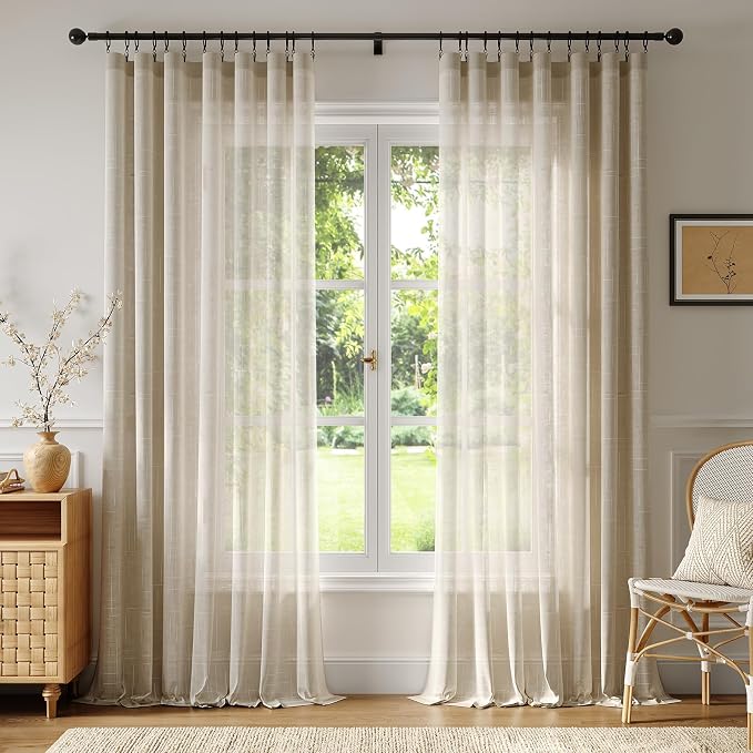 Anmao Natural Linen Curtains for Living Room 96 Inch Length 2 Panels Set by Anmao