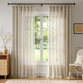 Anmao Natural Linen Curtains for Living Room 96 Inch Length 2 Panels Set by Anmao